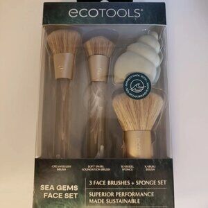 4-Pc EcoTools Sea Gems Makeup Brush Set Kabuki Green Shell Sponge Ecofriendly